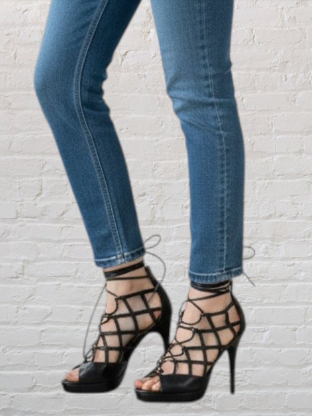 COLIN STUART -- Black Lace-Up Stiletto Heels, Ultra High, Platform, Rarely Worn